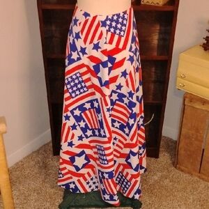True 60s/70s Vtg Patriotic Red, White & Blue Flag Print Maxi Skirt Zip/Eye Hook